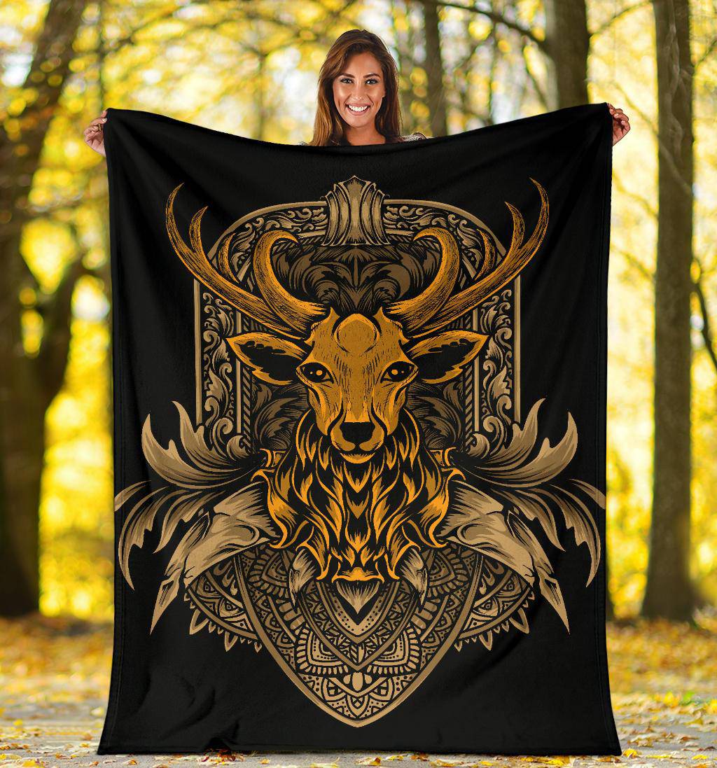 Vintage Golden Deer Head Ornaments Premium Blanket - Top Content | POD Collection | Free Shipping