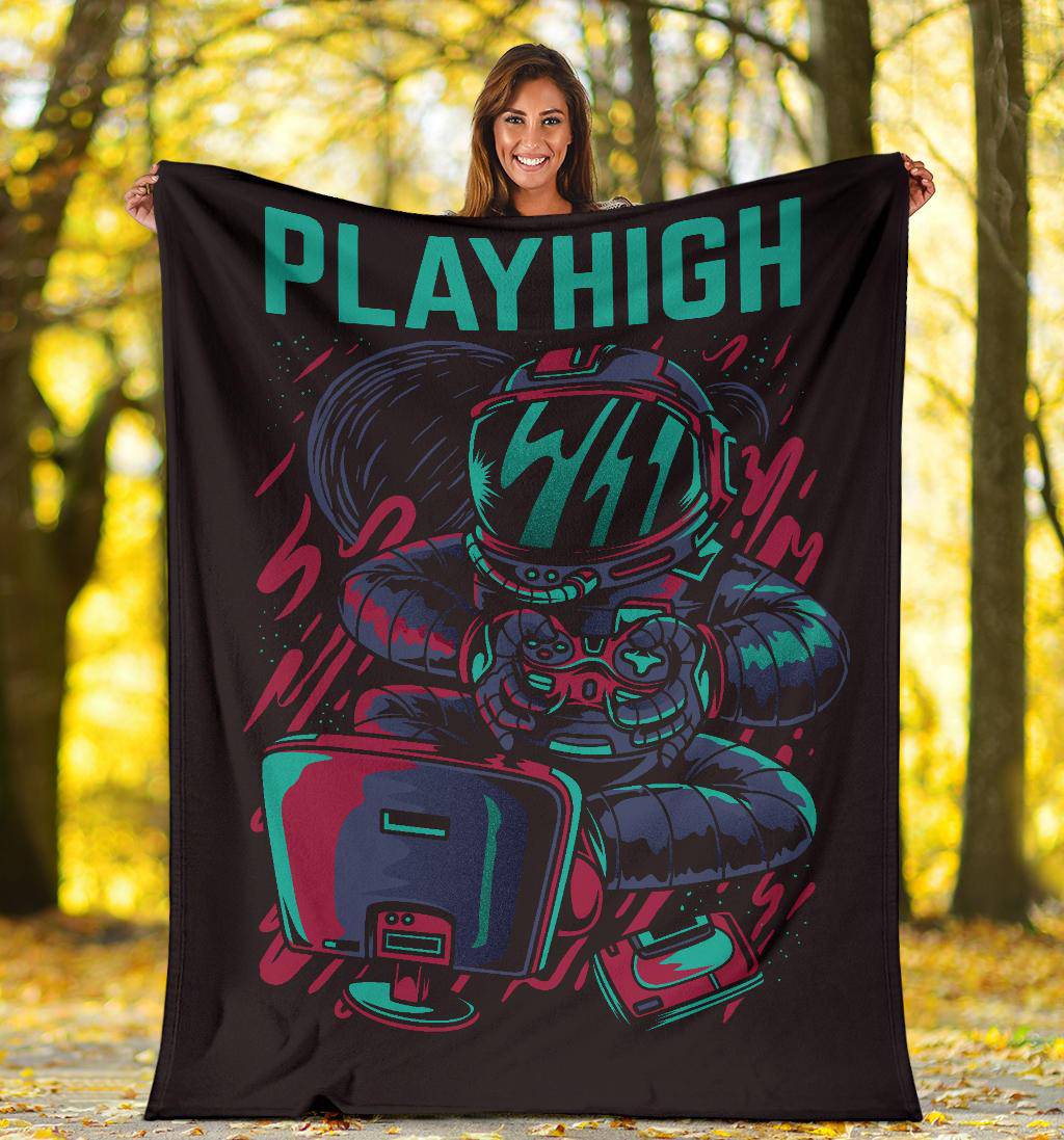 Premium Blanket Play High Astronaut Gamer Retro Cartoon - Top Content | POD Collection | Free Shipping