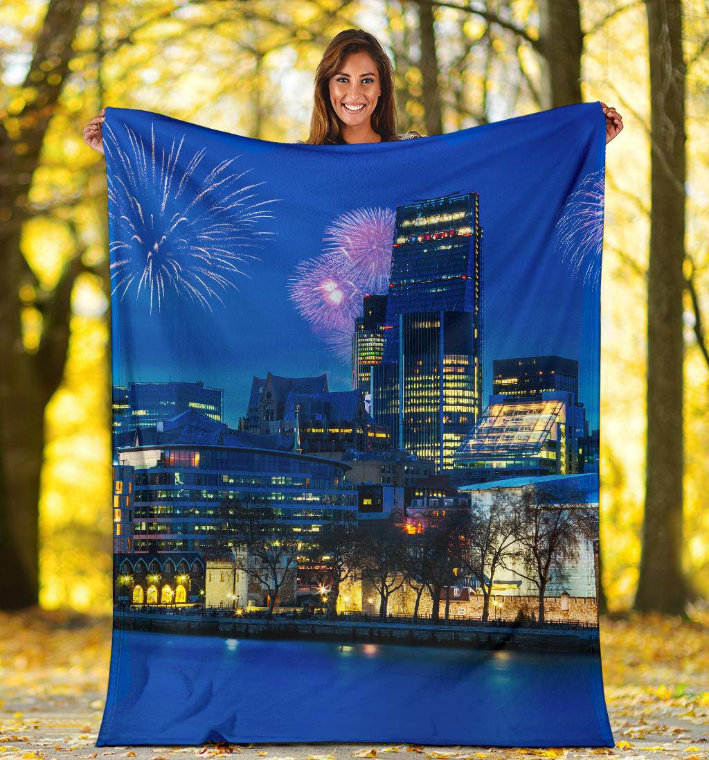 London Skyline Night Fireworks City Lights Travel Premium Blanket - Top Content | POD Collection | Free Shipping