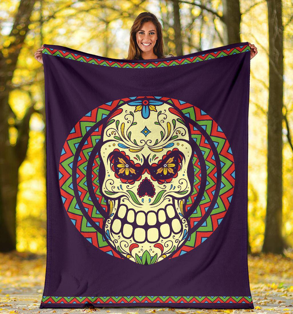 Mexican Skull Cartoon Dia De Los Muertos Premium Blanket - Top Content | POD Collection | Free Shipping