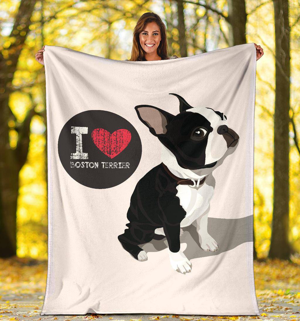 I Love Boston Terrier, Dog Cartoon Illustration Premium Blanket - Top Content | POD Collection | Free Shipping