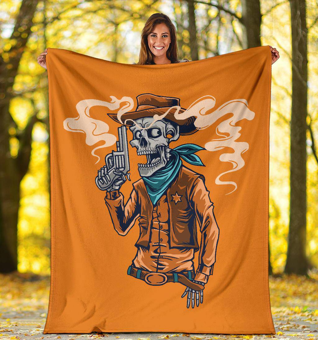 Skeleton Cowboy Sheriff, Cool Wild West Cartoon Premium Blanket - Top Content | POD Collection | Free Shipping