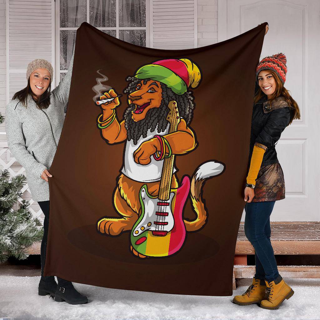 Musician Rasta Lion Smoking Cannabis Weed Premium Blanket - Top Content | POD Collection | Free Shipping