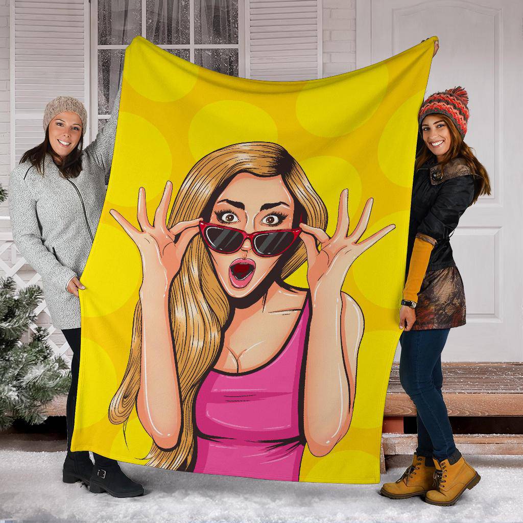 Sexy Girl Pop Art Surprised Pretty Woman Premium Blanket - Top Content | POD Collection | Free Shipping