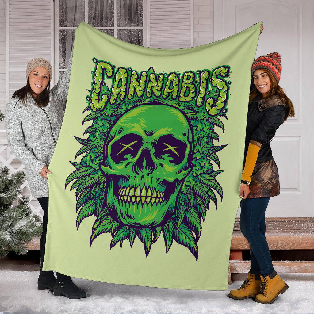 Cannabis Skull. Weed Plant Funny Cartoon Premium Blanket - Top Content | POD Collection | Free Shipping