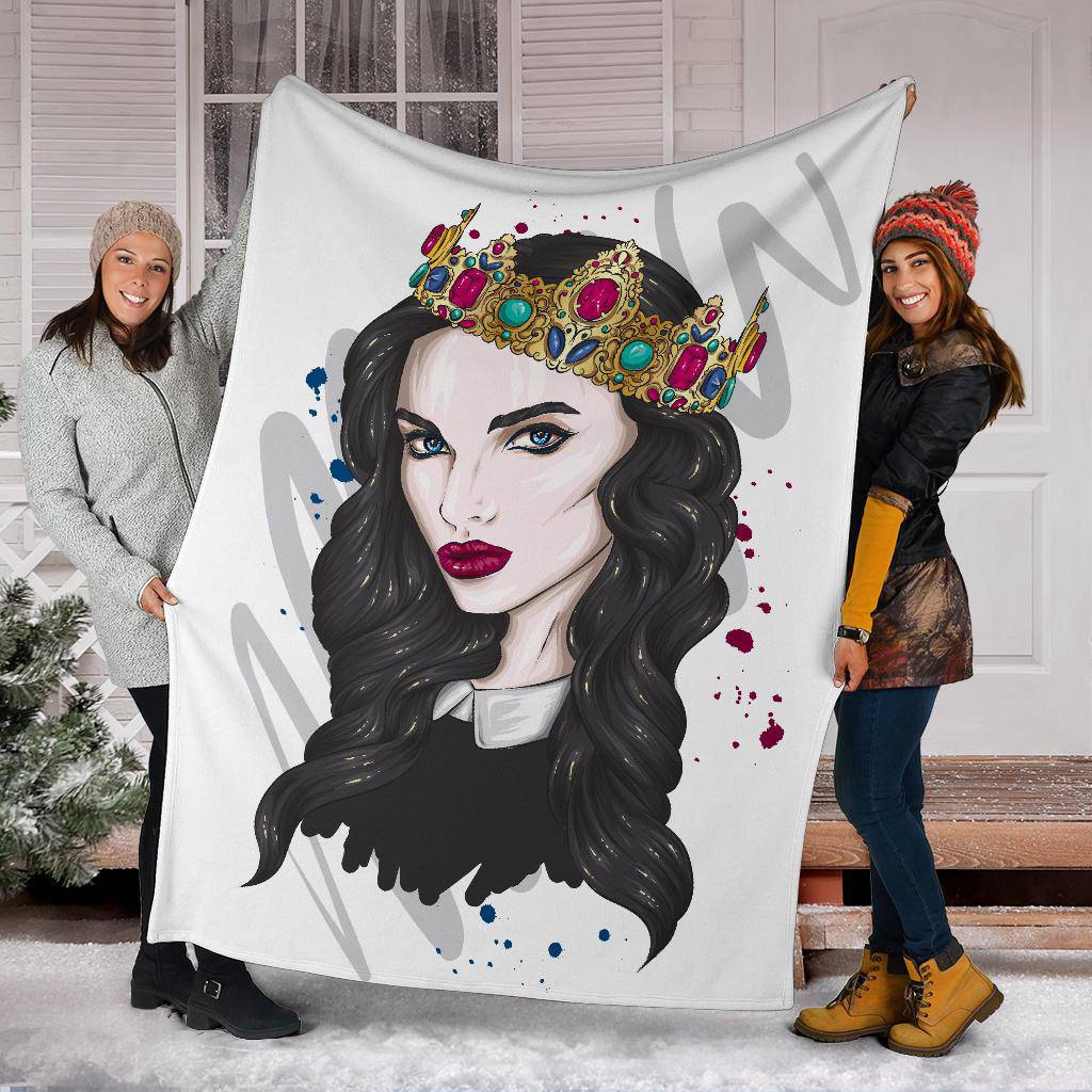 Premium Blanket Portrait Of Beautiful Girl With Crown Drawing - Top Content | POD Collection | Free Shipping