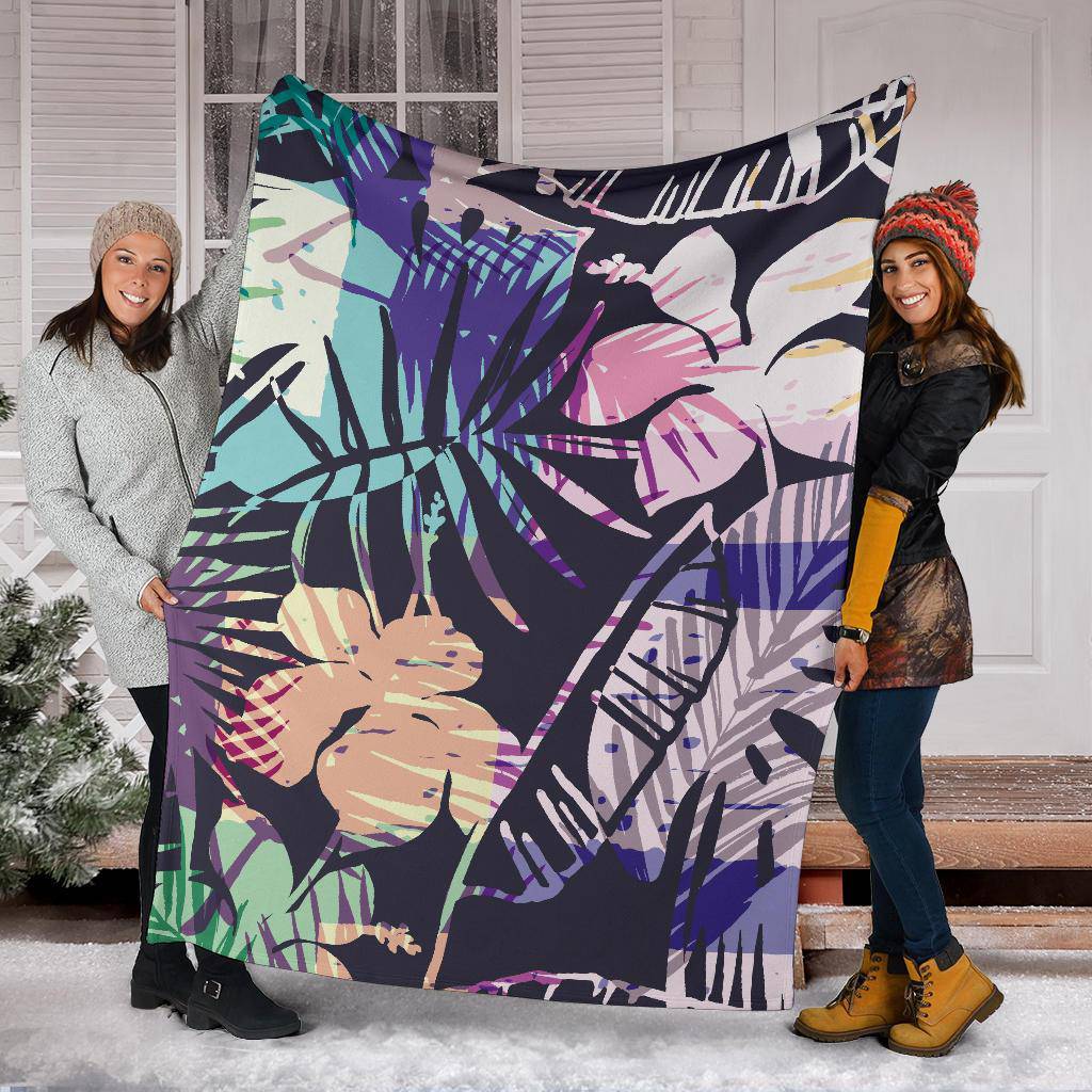 Colorful Tropical Leaves Pattern, Exotic Plants Premium Blanket - Top Content | POD Collection | Free Shipping