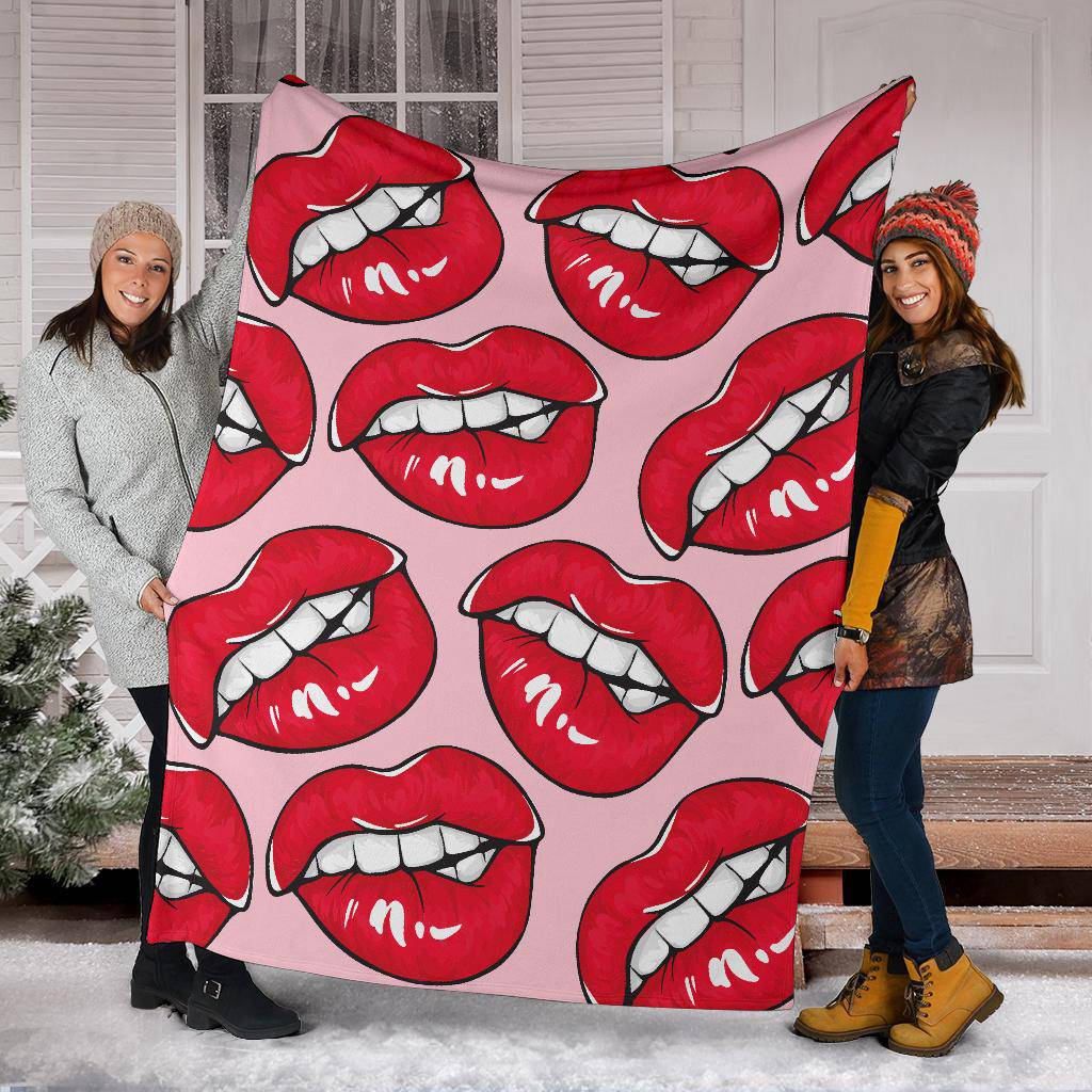 Sexy Red Lips Seamless Pattern Fashion Cartoon Premium Blanket - Top Content | POD Collection | Free Shipping