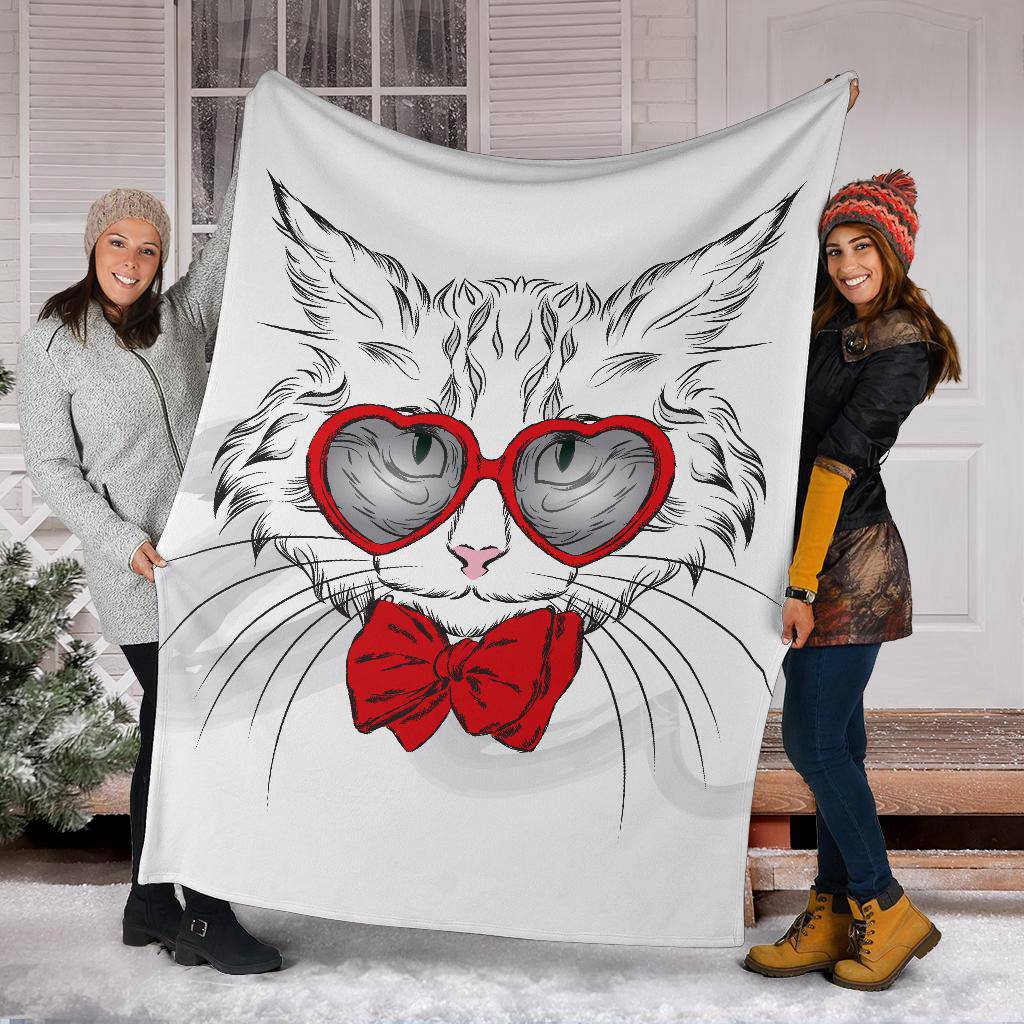 Stylish Heart Glasses Cat Premium Blanket - Top Content | POD Collection | Free Shipping