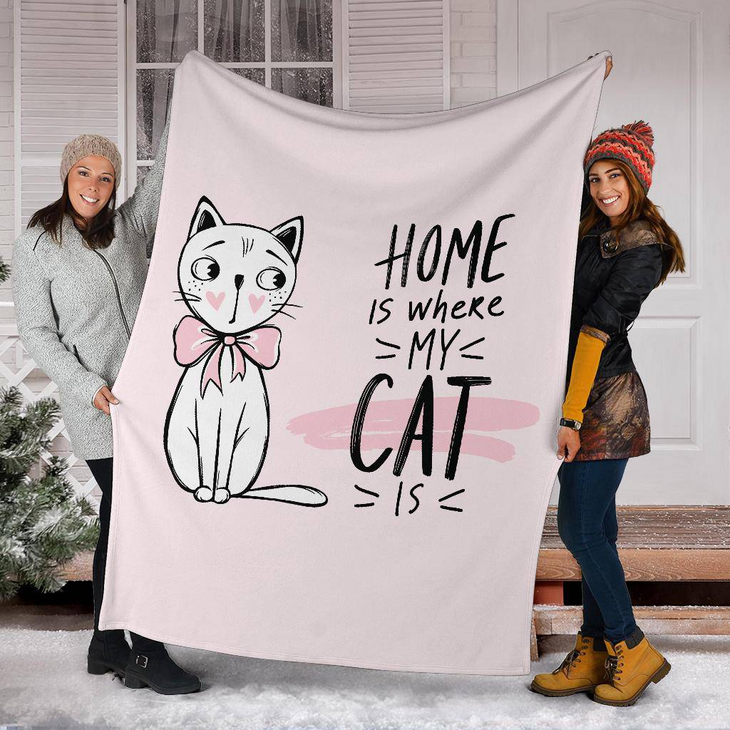 Cute Kitten Drawing Cartoon Premium Blanket, Home Is Where My Cat Is - Top Content | POD Collection | Free Shipping