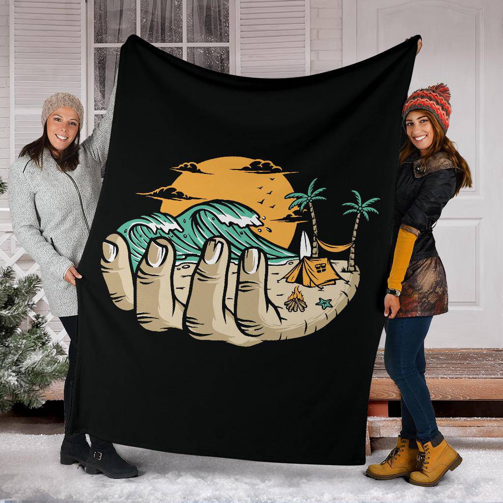 Premium Blanket Beach In Your Hand Cool Illustration - Top Content | POD Collection | Free Shipping