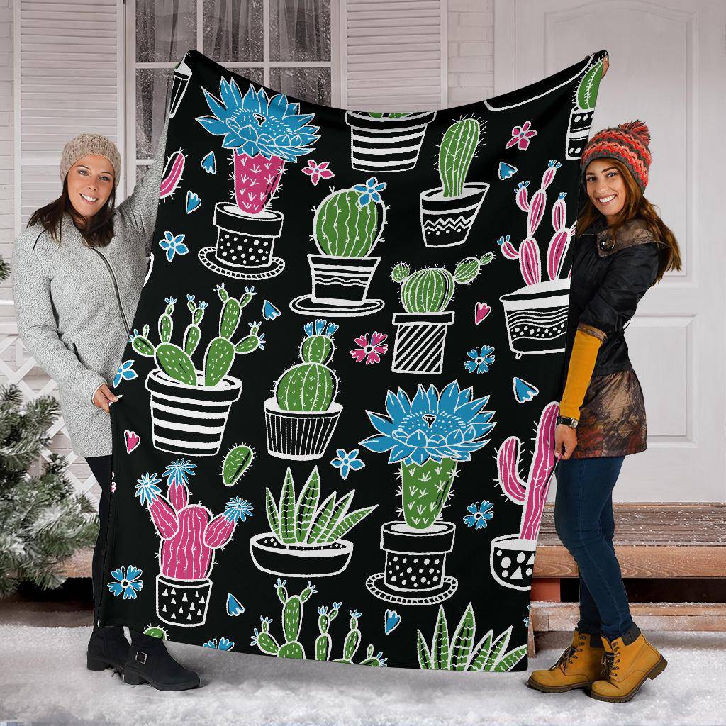 Colorful Plant Cactus and Cucculent Hand Drawn Pattern Premium Blanket - Top Content | POD Collection | Free Shipping