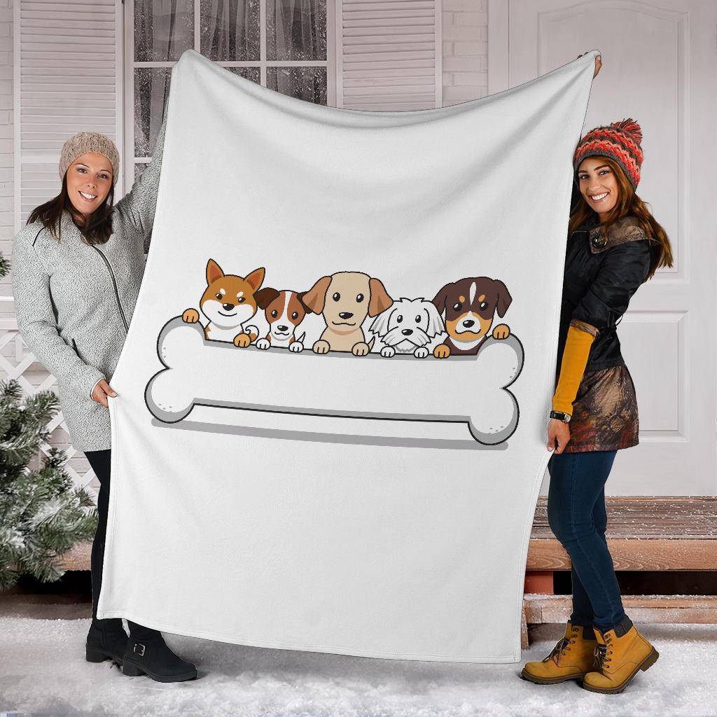 Premium Blanket Cute Dog Friends Bone Cartoon Illustration - Top Content | POD Collection | Free Shipping