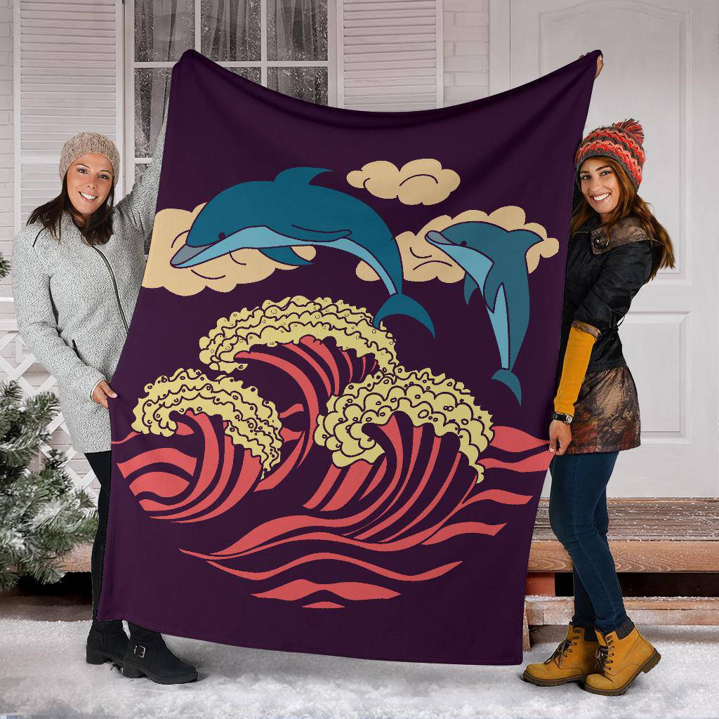 Dolphins in the Sea Purple Premium Blanket - Top Content | POD Collection | Free Shipping