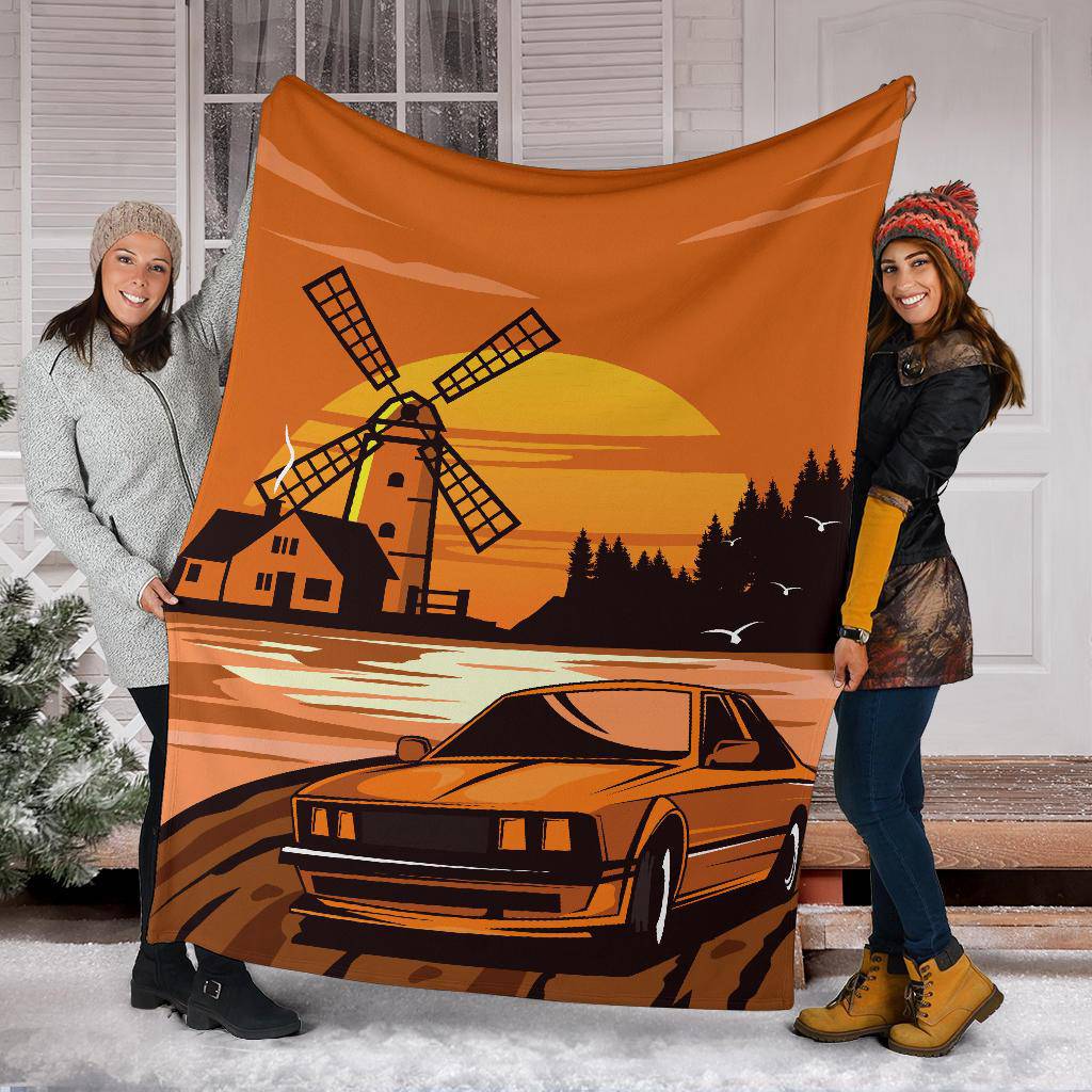 Classic Car Windmill Cartoon Premium Blanket - Top Content | POD Collection | Free Shipping