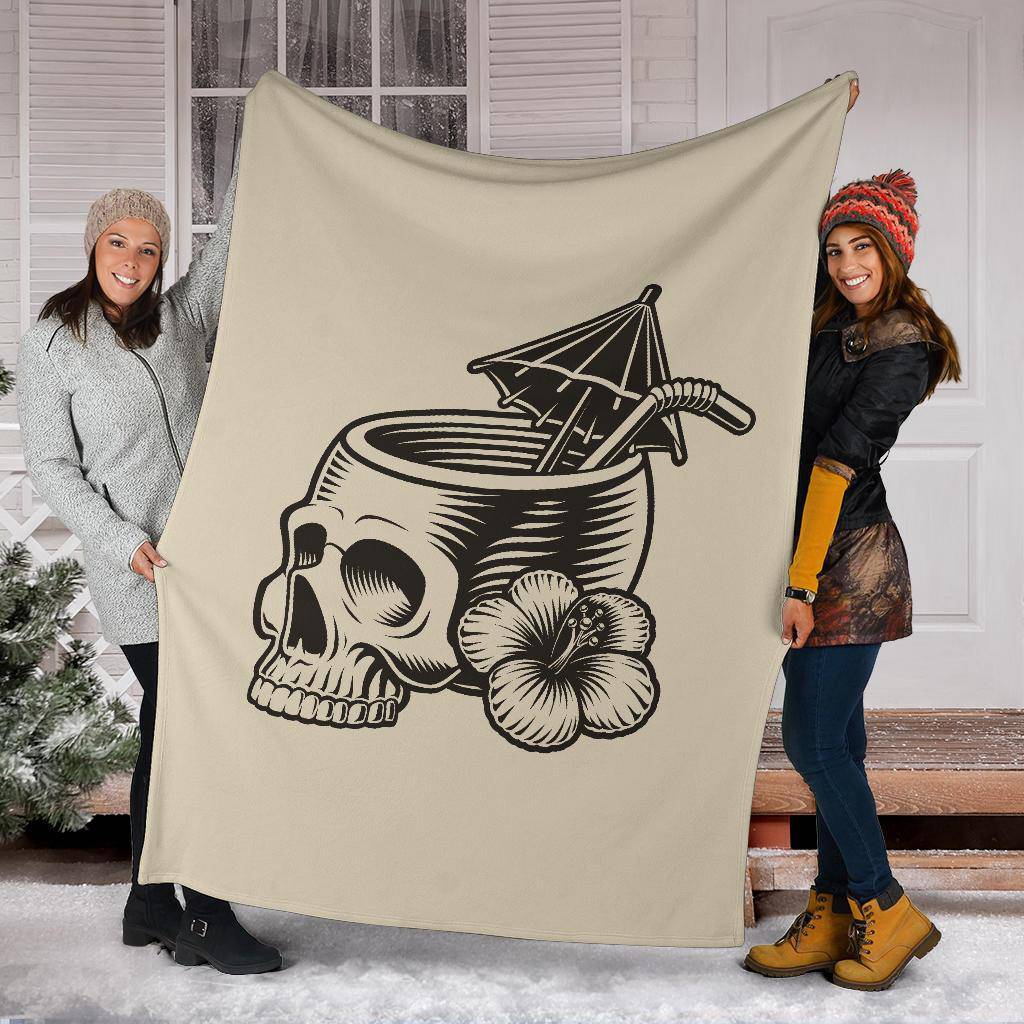 Skull Head With Cocktail Straw Cartoon Illustration Premium Blanket - Top Content | POD Collection | Free Shipping