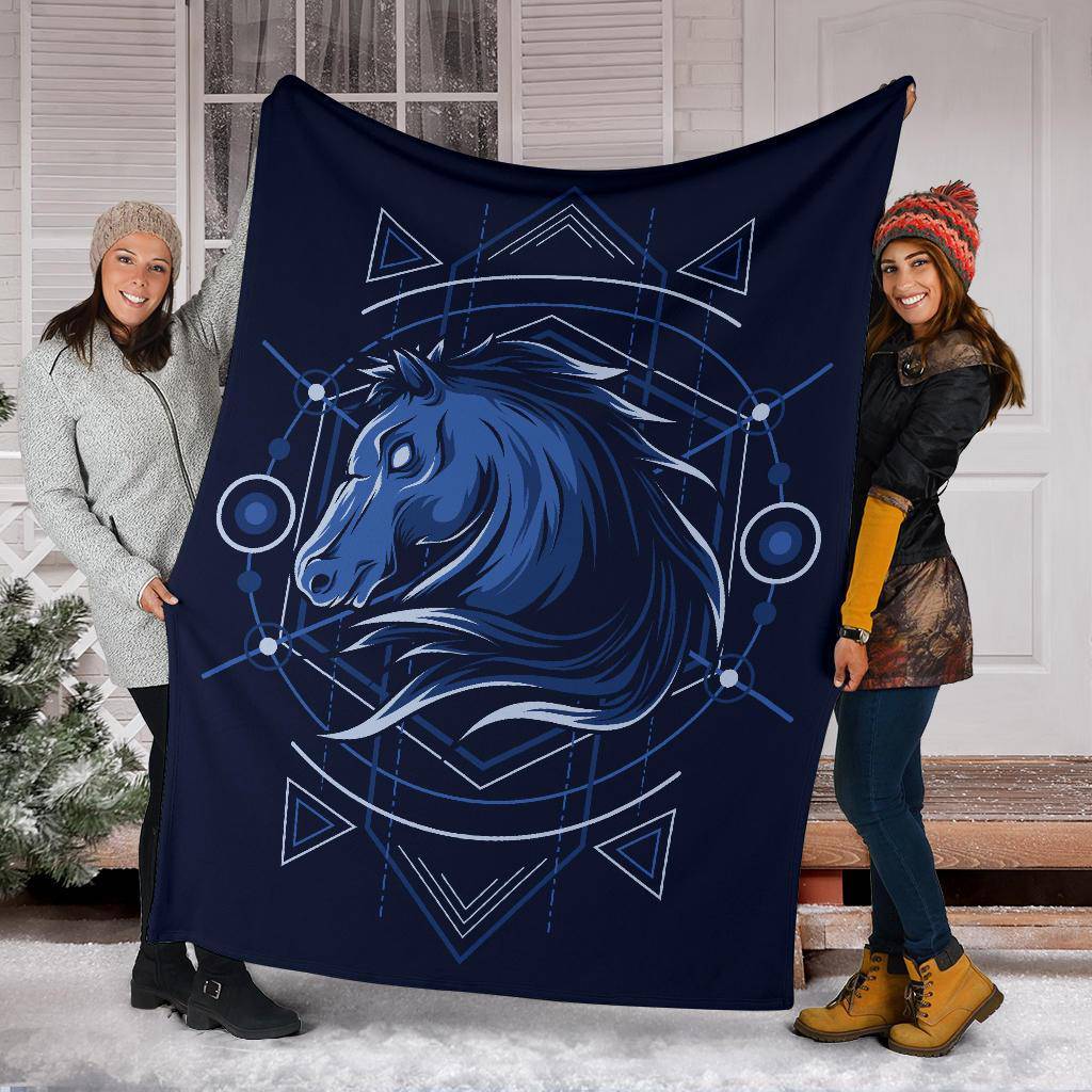 Horse Head Geometry Blue Premium Blanket - Top Content | POD Collection | Free Shipping