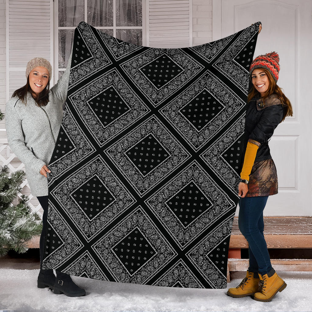 Ultra Plush Black Bandana Patch Throw Blanket