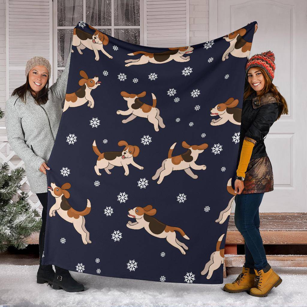 Beagle Dog Seamless Background Premium Blanket, Snowflakes Cartoon Drawing - Top Content | POD Collection | Free Shipping