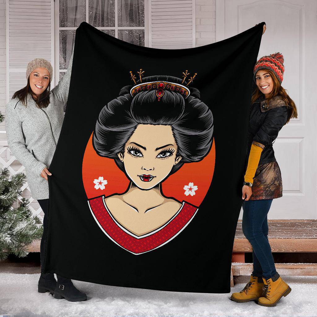 Geisha Portrait Premium Blanket, Japanese Style Art Drawing - Top Content | POD Collection | Free Shipping