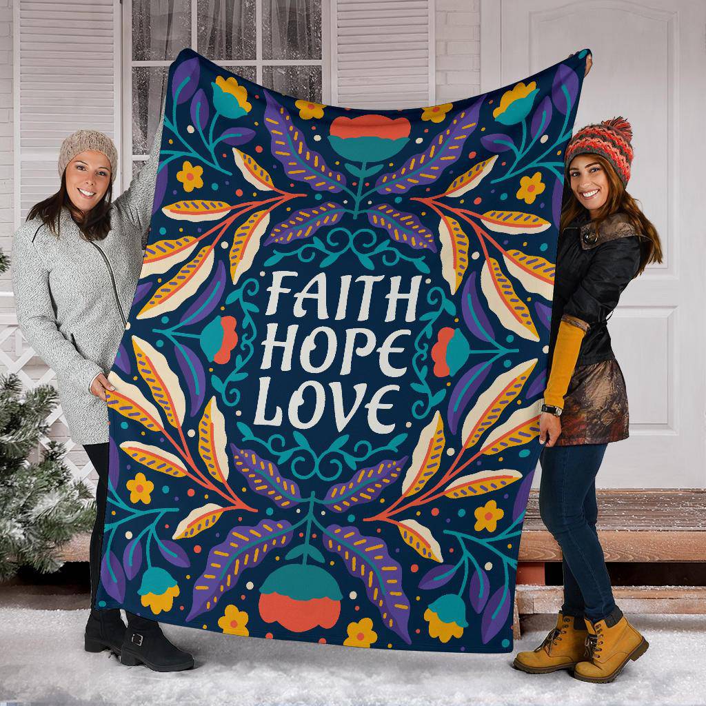 Faith Hope Love Floral Background Premium Blanket - Top Content | POD Collection | Free Shipping