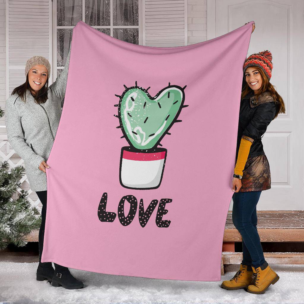 Love Cactus, Heart Shape Plant Lover Pink Art Premium Blanket - Top Content | POD Collection | Free Shipping