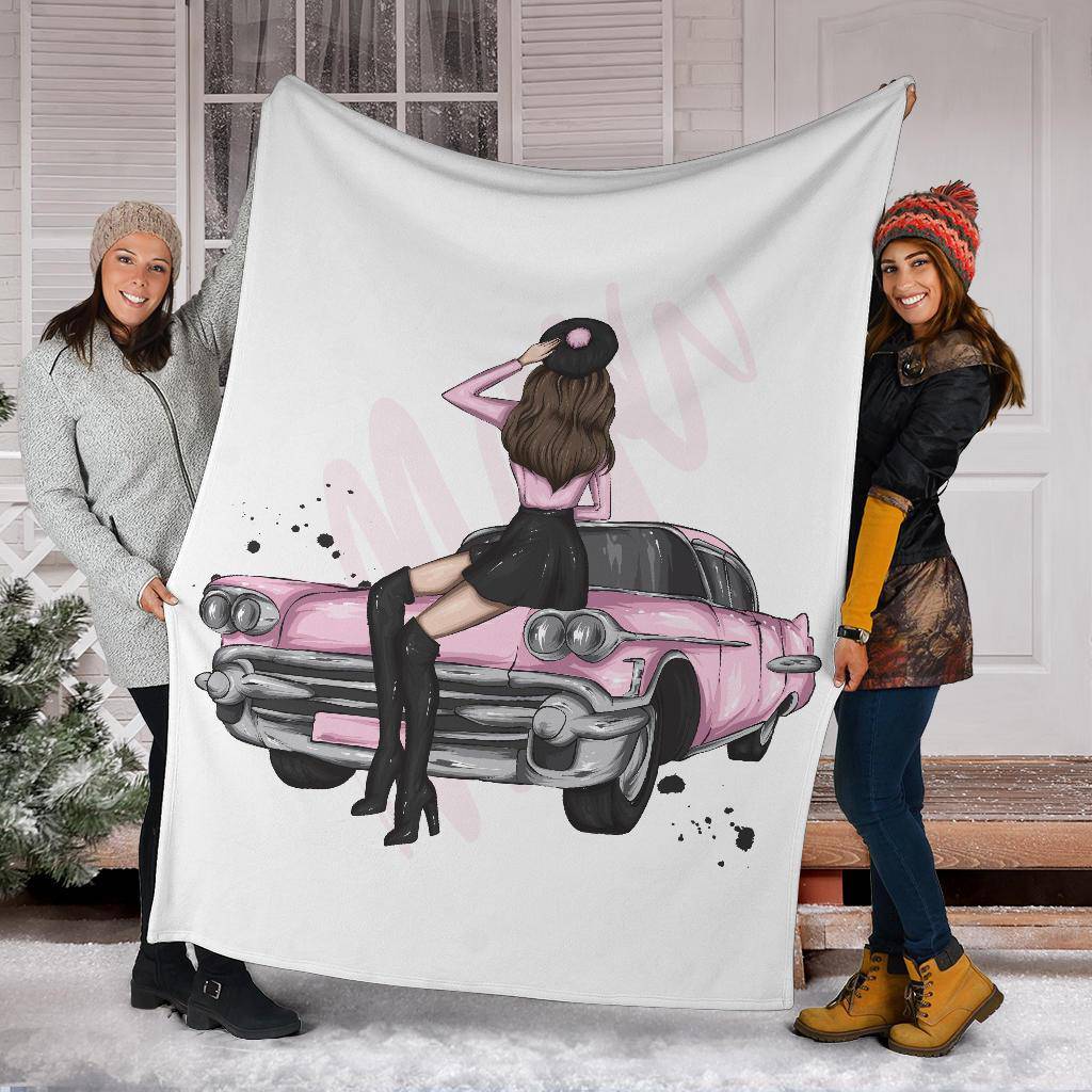 Premium Blanket Vintage Car Stylish Pink Girl - Top Content | POD Collection | Free Shipping