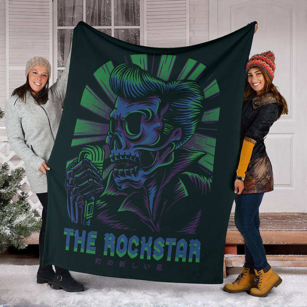 Premium Blanket Elvi Skull The Rockstar Retro Cartoon - Top Content | POD Collection | Free Shipping