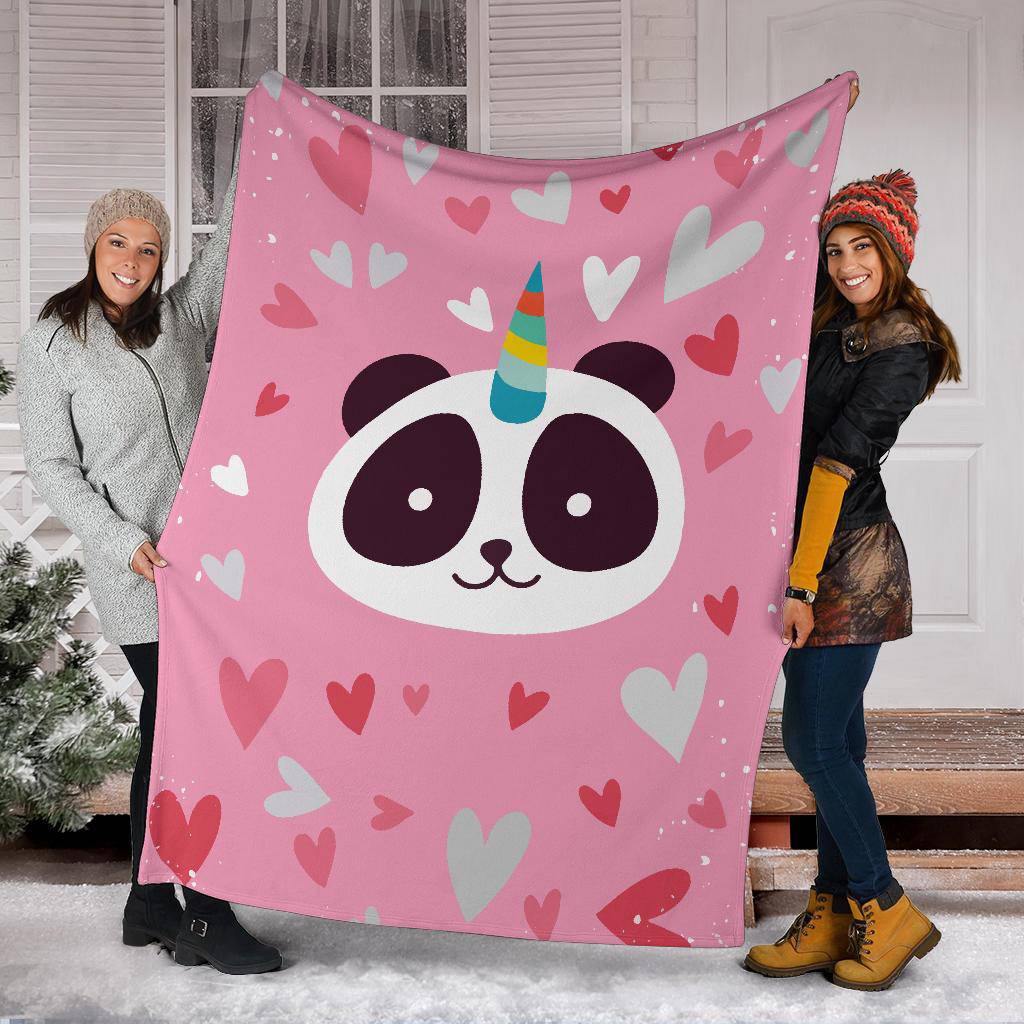 Cute Panda Unicorn Pink Heart Premium Blanket - Top Content | POD Collection | Free Shipping