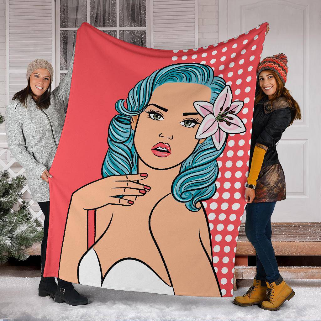 Pop Art Cartoon Sexy Girl with Blue Hair Premium Blanket - Top Content | POD Collection | Free Shipping