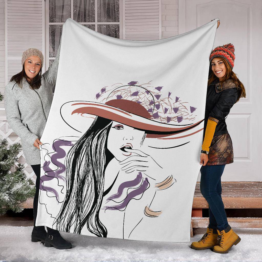 Sexy Girl with Hat and Long Hair Premium Blanket - Top Content | POD Collection | Free Shipping