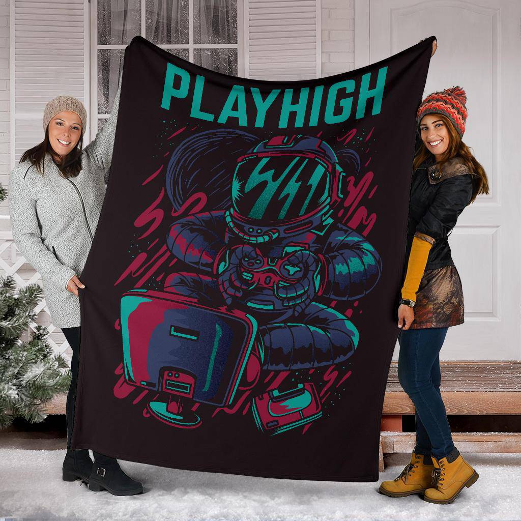 Premium Blanket Play High Astronaut Gamer Retro Cartoon - Top Content | POD Collection | Free Shipping