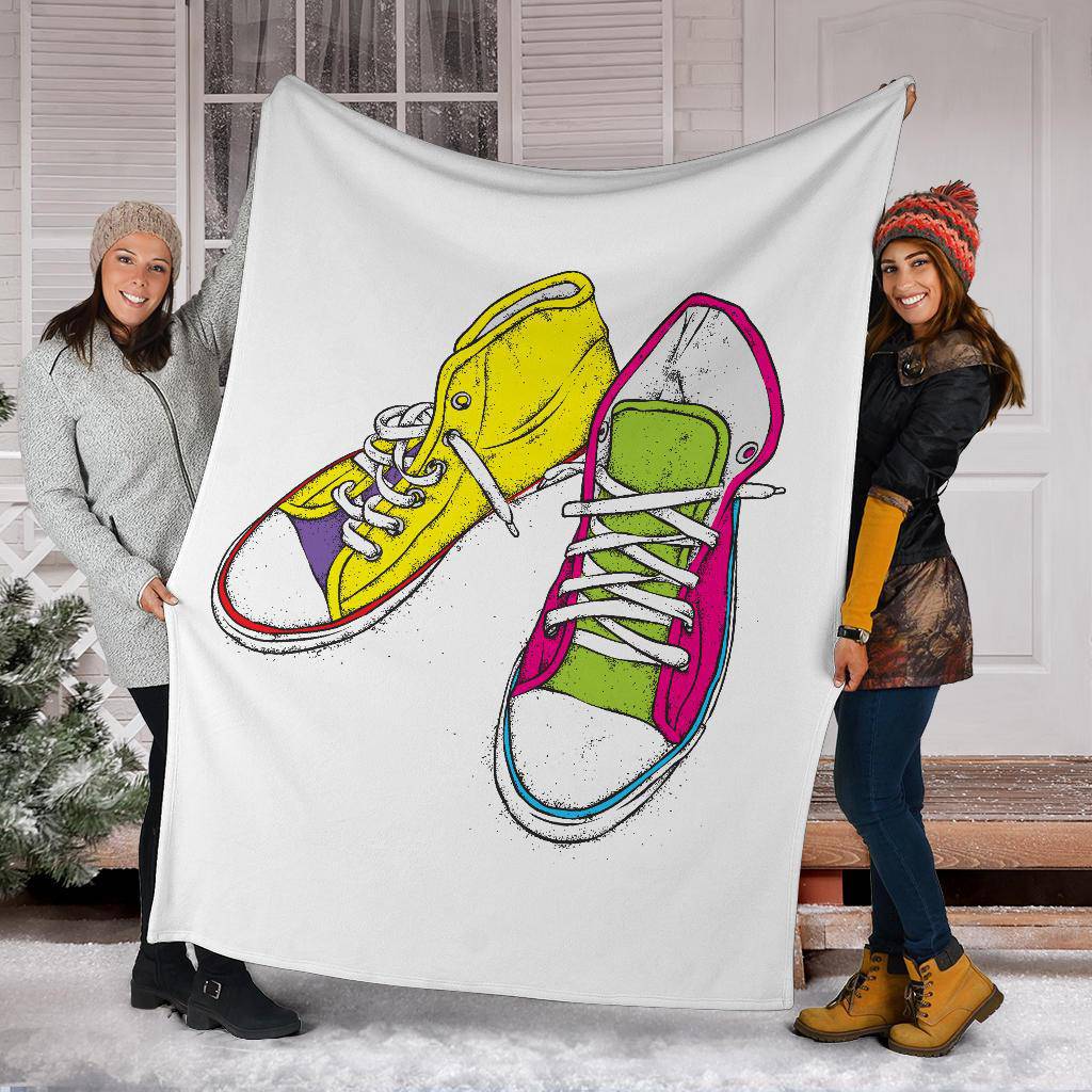 Colourful Pair Of Sneakers Cartoon Illustration Premium Blanket - Top Content | POD Collection | Free Shipping