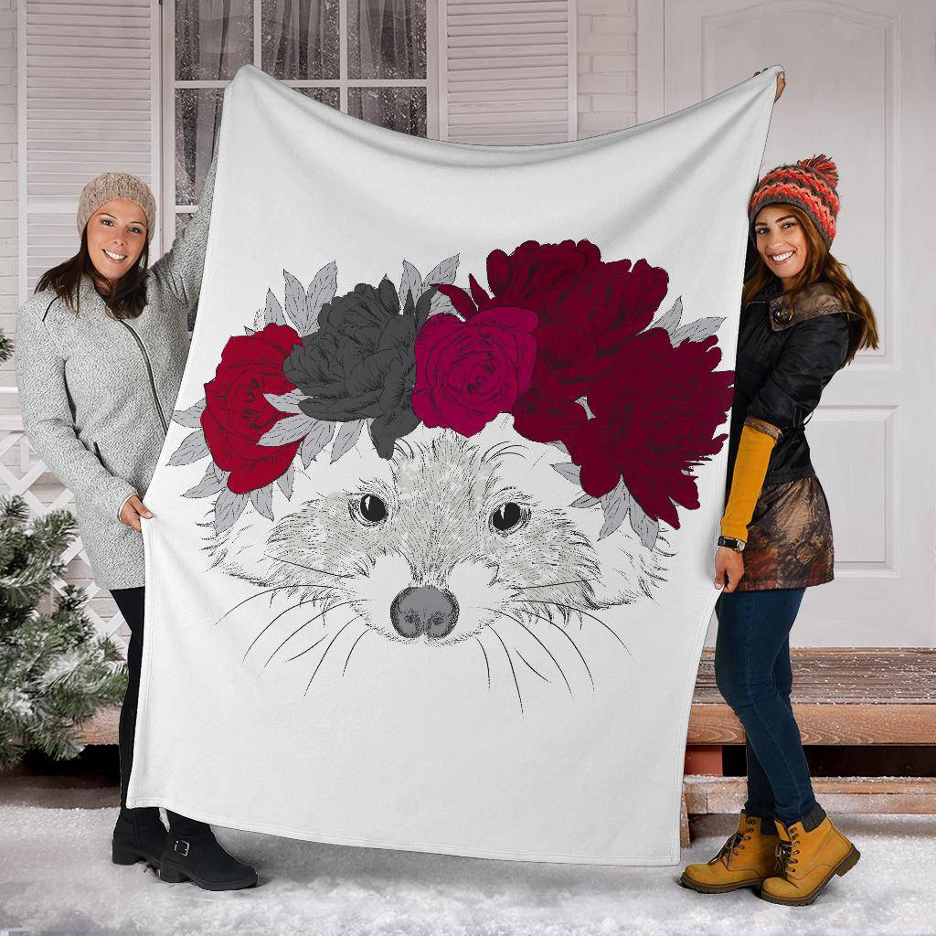 Beautiful Racoon Wreath with Flowers on head Premium Blanket - Top Content | POD Collection | Free Shipping