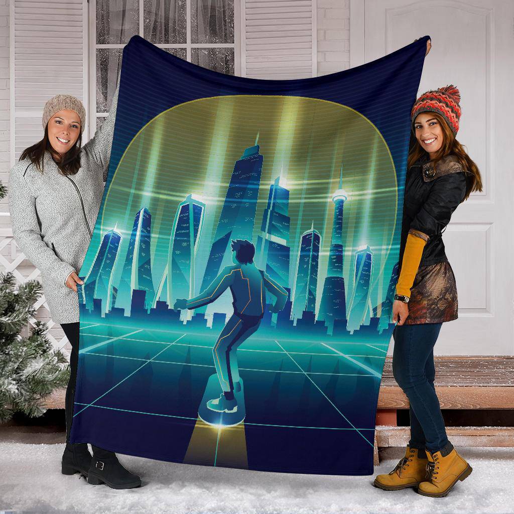 Skateboard Man Future Metropolis City Premium Blanket - Top Content | POD Collection | Free Shipping