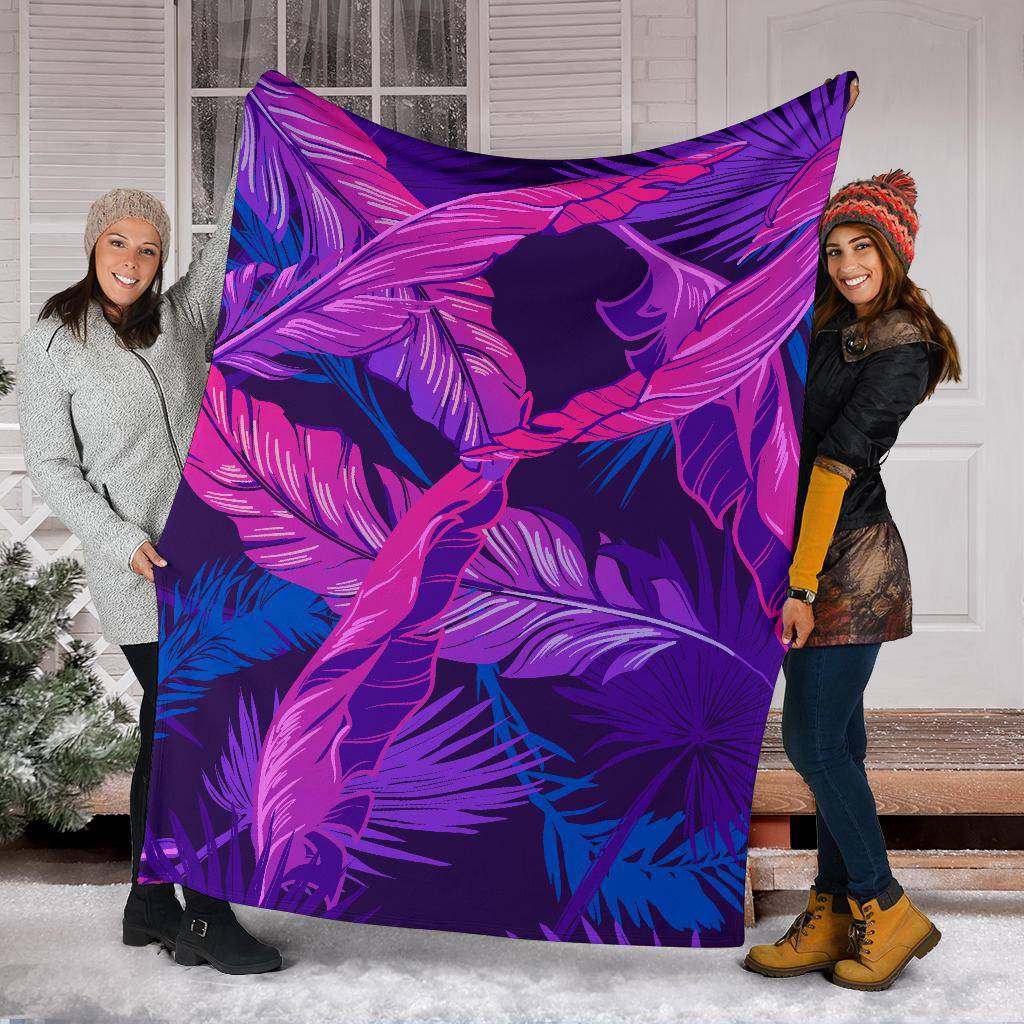 Pink Purple Banana Leaves Palm Tree Premium Blanket - Top Content | POD Collection | Free Shipping