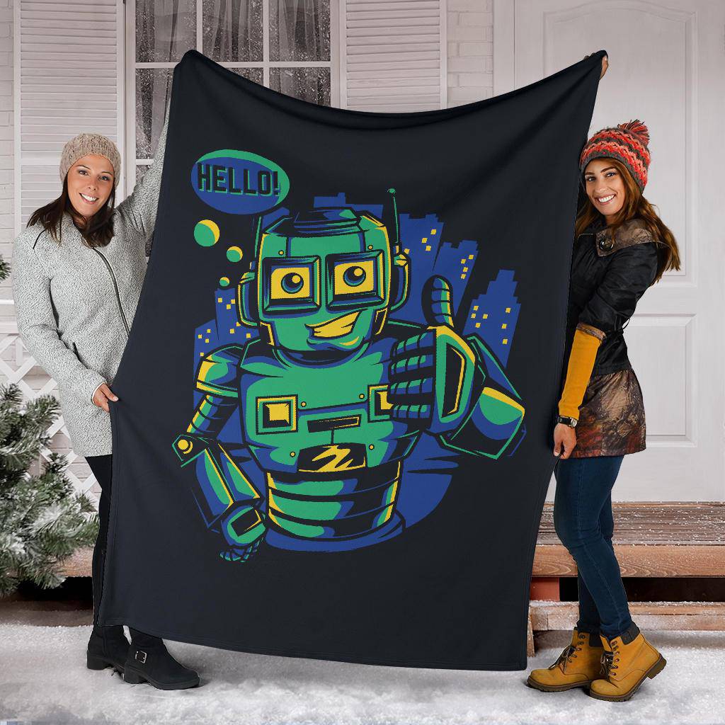 Hello Robot Happy Bot Droid Cartoon Premium Blanket - Top Content | POD Collection | Free Shipping