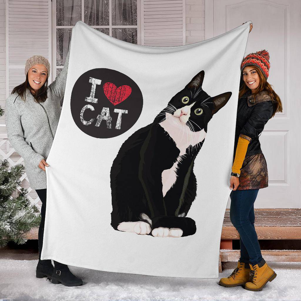 I Love My Cat, Cute Cartoon Illustration Premium Blanket - Top Content | POD Collection | Free Shipping