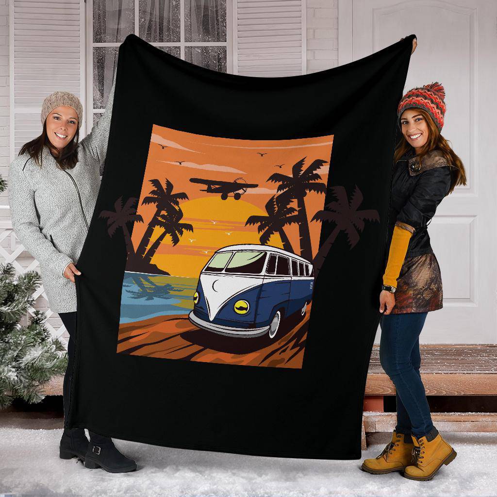 Blue Van Island Sunset Cartoon Premium Blanket - Top Content | POD Collection | Free Shipping