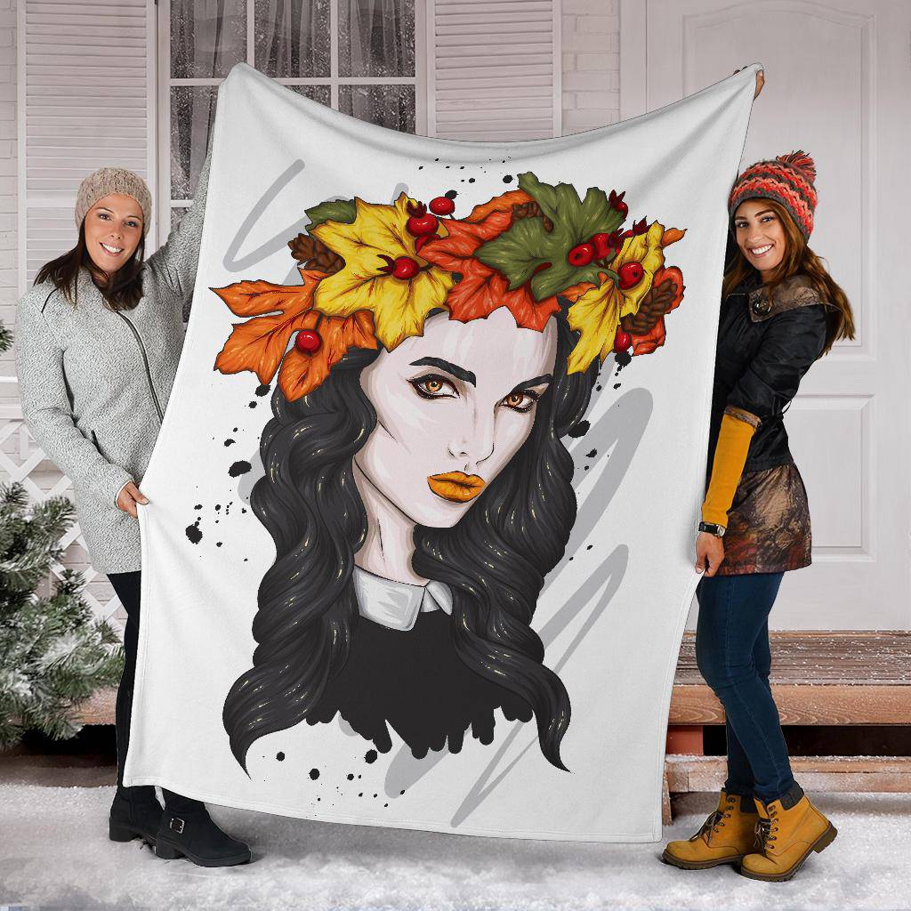 Autumn Leaves Wreath Girl Premium Blanket - Top Content | POD Collection | Free Shipping