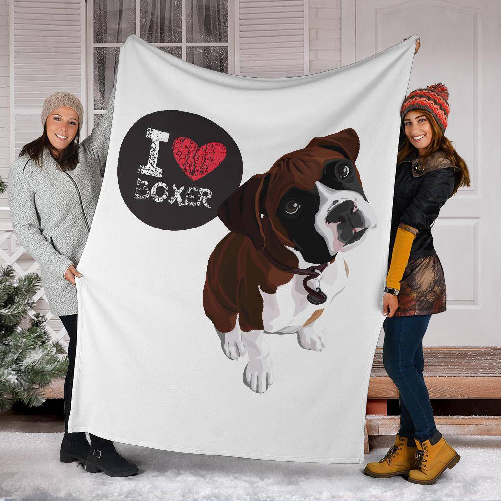 I Love Boxer, Cute Dog Cartoon Illustration Premium Blanket - Top Content | POD Collection | Free Shipping