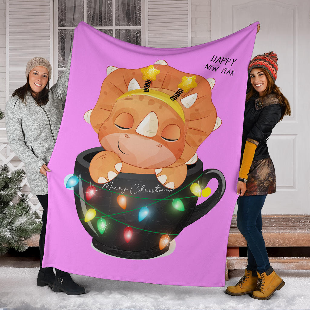 dinosaur merry christmas and happy new year pink blanket - Top Content | POD Collection | Free Shipping