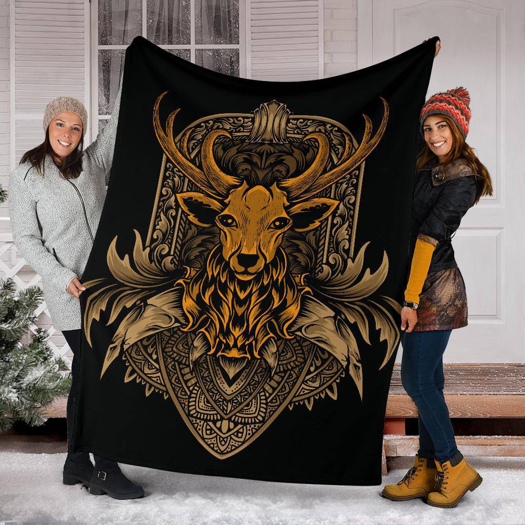 Vintage Golden Deer Head Ornaments Premium Blanket - Top Content | POD Collection | Free Shipping