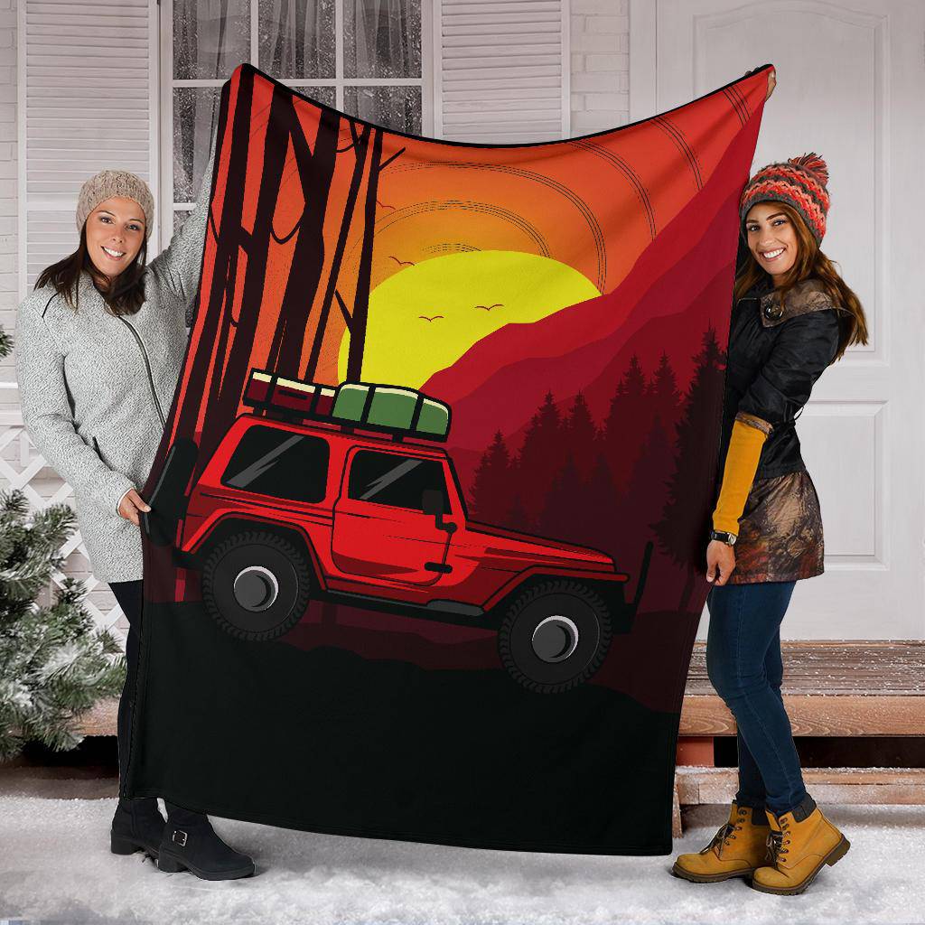 Sunset Adventure Side Hill Cartoon Premium Blanket - Top Content | POD Collection | Free Shipping