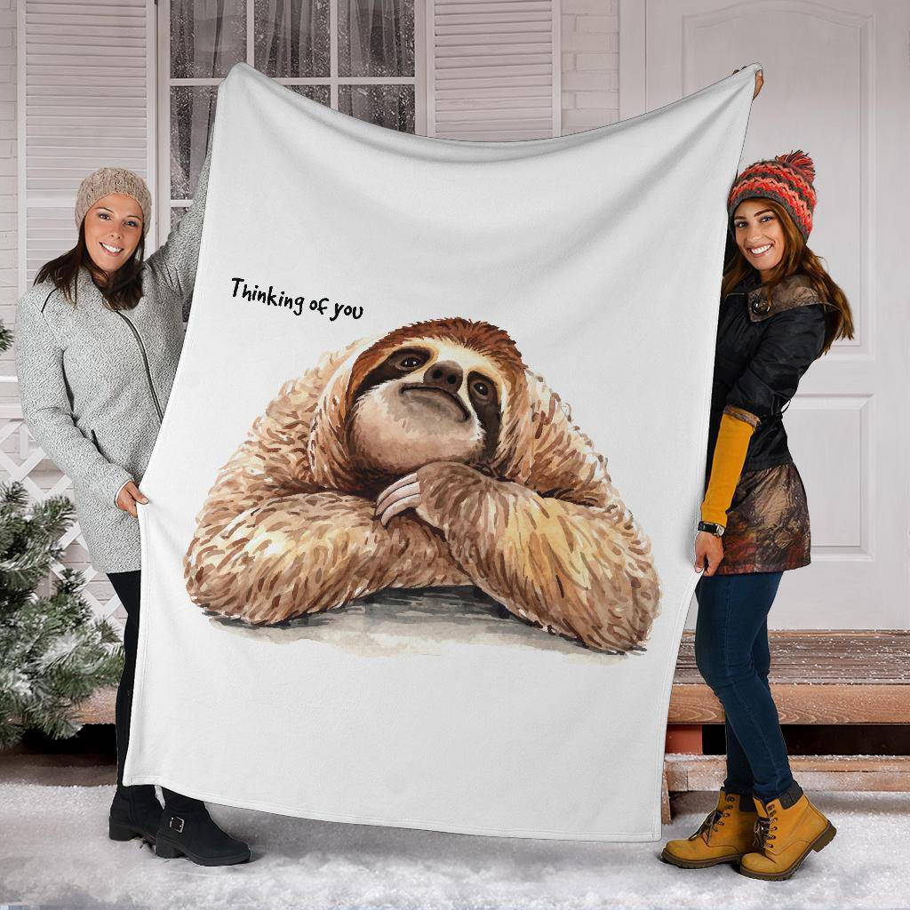 Sloth Hand Drawn Illustration Premium Blanket, Thinking Of You Quote - Top Content | POD Collection | Free Shipping