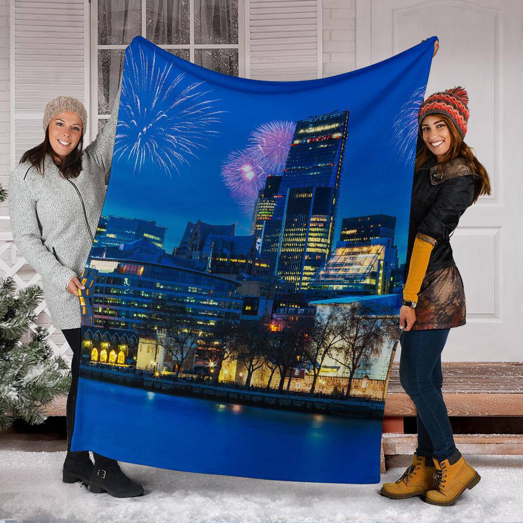 London Skyline Night Fireworks City Lights Travel Premium Blanket - Top Content | POD Collection | Free Shipping