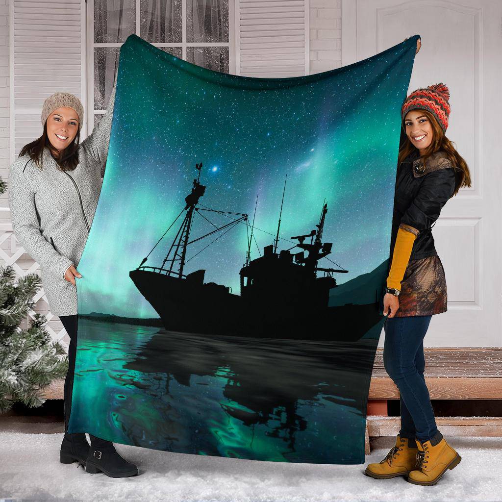 Silhouette Vessel Sea Aurora Stars Premium Blanket - Top Content | POD Collection | Free Shipping