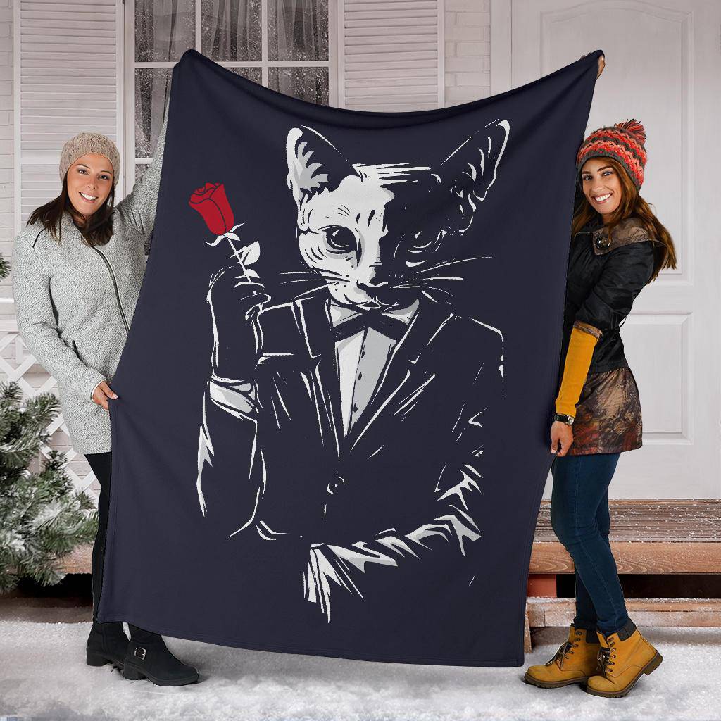 Mafia Gangster Cat Holding Red Rose Premium Blanket - Top Content | POD Collection | Free Shipping