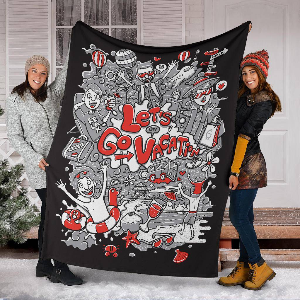 Let's Go On Vacation Premium Blanket, Cool Cartoon Travel Gift - Top Content | POD Collection | Free Shipping