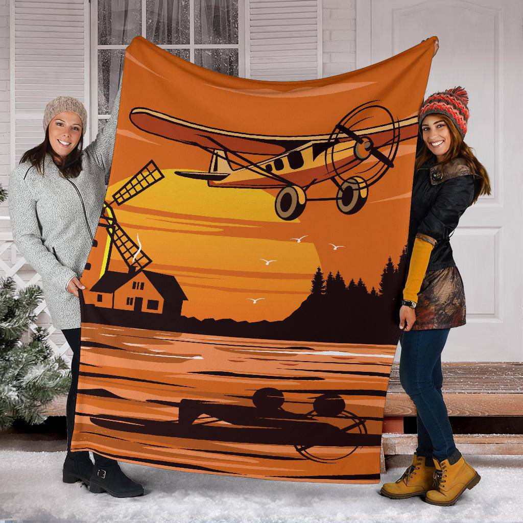 Sunset Plane Cartoon Premium Blanket - Top Content | POD Collection | Free Shipping